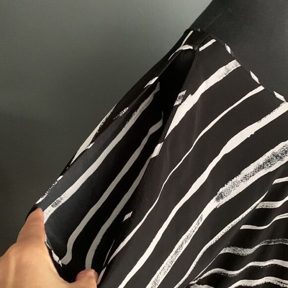 Express black with distressed white stripe cold shoulder midi. New. Small. - Picture 4 of 8